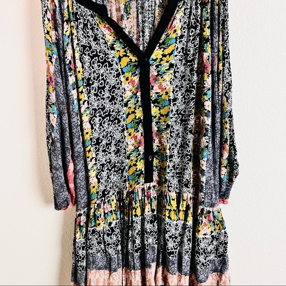 Mixed Media Multicolored Floral Cold Shoulder Cut Out Shoulder Swing Mini Dress - Picture 9 of 12